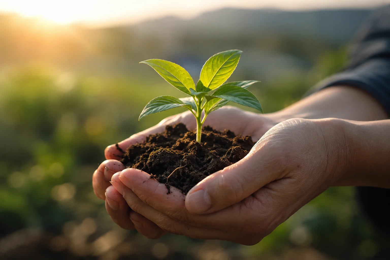 Mains tenant une jeune plante