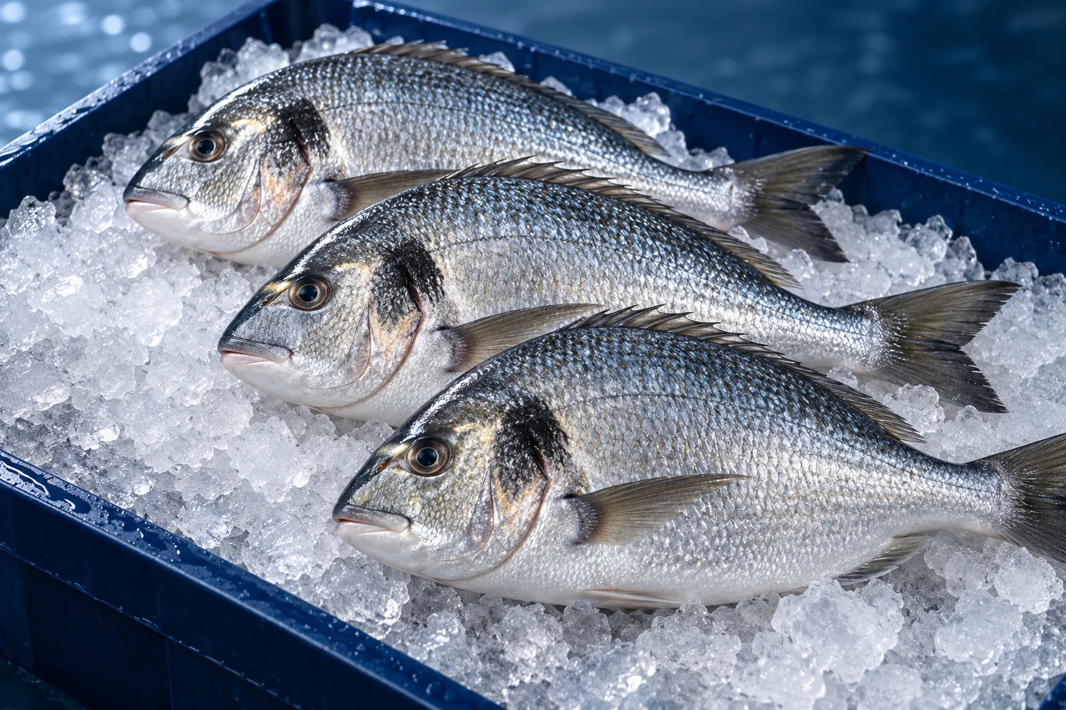Seafood presented with realistic surface detail in a commercial editorial photograph.